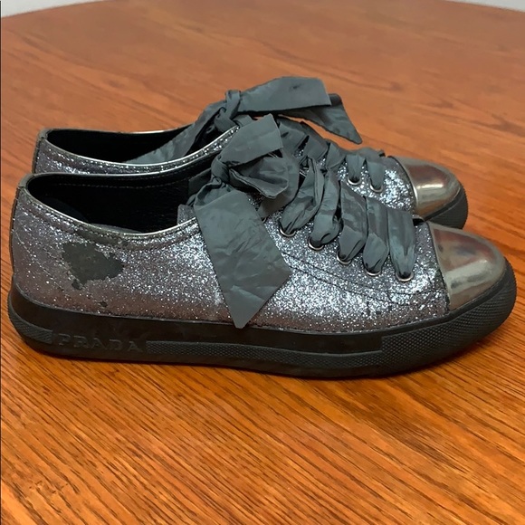 Prada Paillettes Sequin Cap Toe Sneakers Aqua - Picture 5 of 7